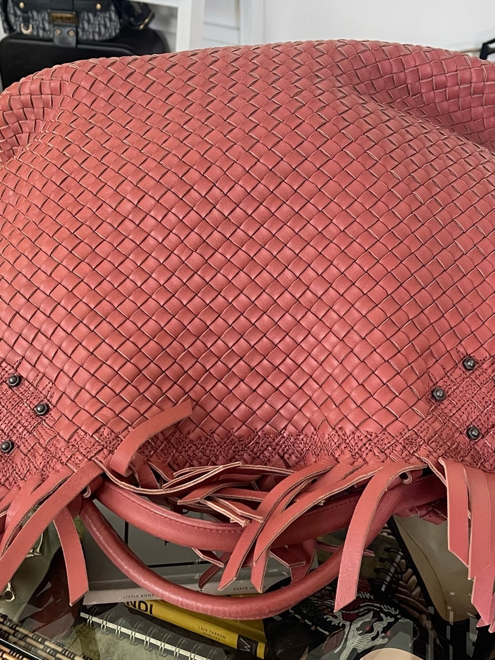 Bottega Veneta Woven Fringe Tote in muted Rose color - Picture 3 of 15